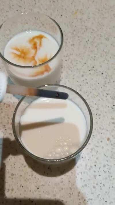 Toffee drops in milk