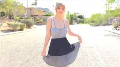 Accidentally Takes Her Dress Off Right as a Car Comes