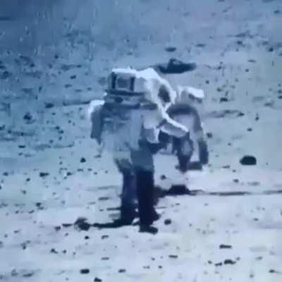Astronauts falling over because they aren't used to the moon's gravity.