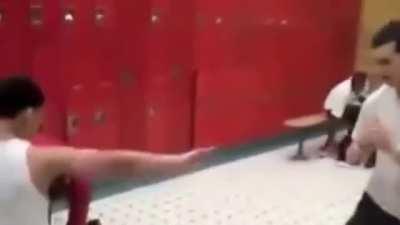 Karate kid fights a grappler