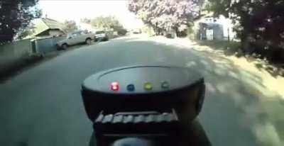 This dude has ultrasonic dog repellent on his bike..