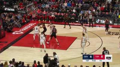 [Highlight] Scottie Barnes gets the offensive rebound and dunks it home over the Joker!