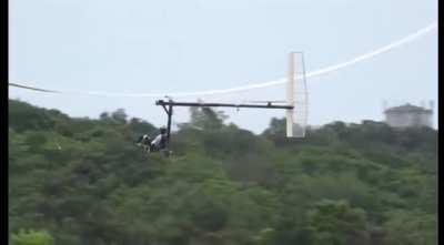 This is a flying cycle, a plane that takes flight on paddling..