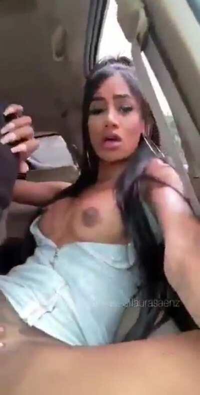 Passionate blowjob inside the car in a public place. Laura Saenz (gif)