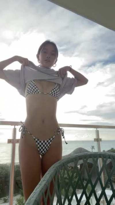 Lily Chee showing off her bikini body on IG Live