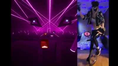Unicycle + Vr + BeatSaber + Akali Cosplay