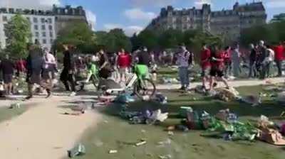 Consequences of the Champions League final. Place de la Nation. Paris this morning.