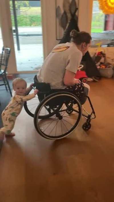 My son has learned to push me around. I’m quite impressed by the strength of this little guy!