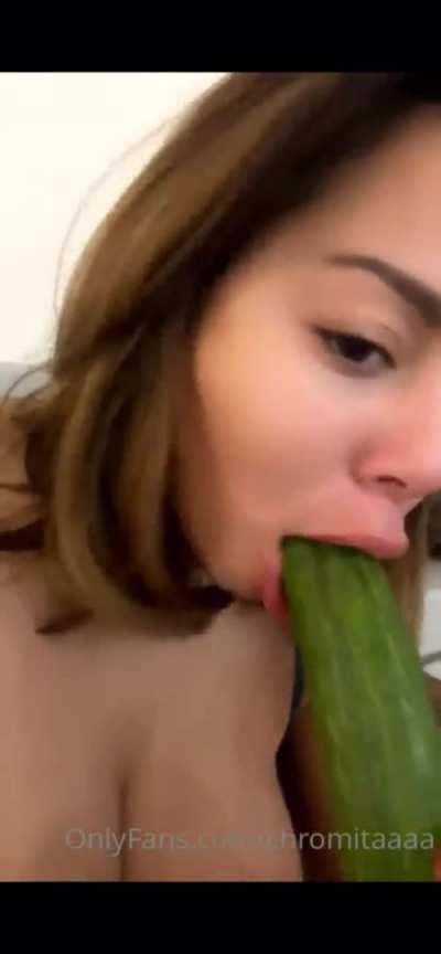 Blowjob practice on a cucumber