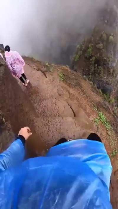 Harihar fort in India. The rock stairs are at an 80 degree incline.
