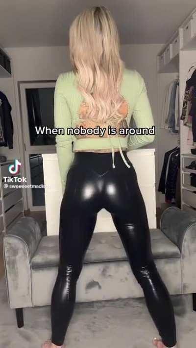 Shaking her booty in those tight leather leggings 🥰🖤