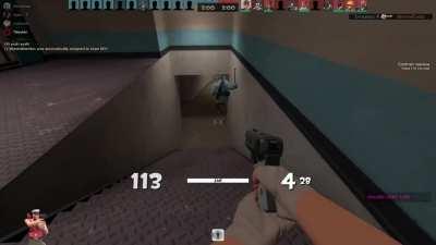 Scout pushes Soldier down a flight of stairs (he fucking dies)