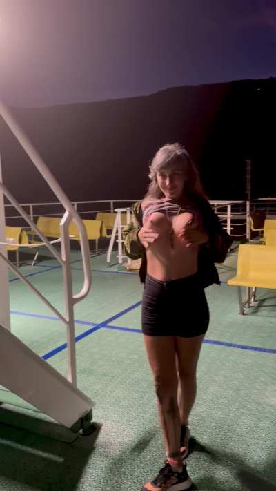 Risky flash on the ferry [gif]