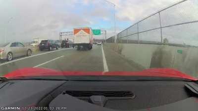 Minivan blindly swerving after not paying attention to sudden stops.