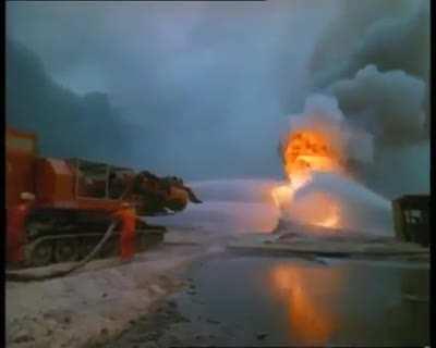 Behold The Big Wind, created by Hungarian engineers using an old T-34 tank and two MiG-21 jet engines, used to fight the Kuwait oil fires in 1991. It blew out air at 1200 km/h, mixed with 800 liters of waters per second. You almost feel sorry for the fire