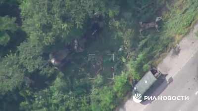 Ru pov: lancet strike on CAESAR misses but CAESAR crashes and gets hit by second drone