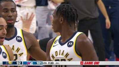 [Highlight] Mathurin celebrates after a tough and-one as he continues to pour it on in the second half.