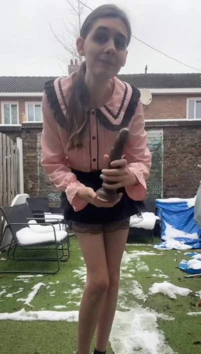 taking bbc dildo outdoors