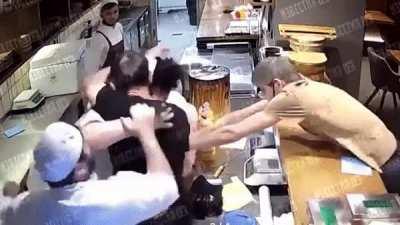 Man walks into the kitchen to complain and it escalates pretty quickly