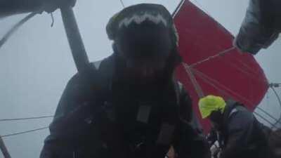 Modern viking longship caught in North Sea storm