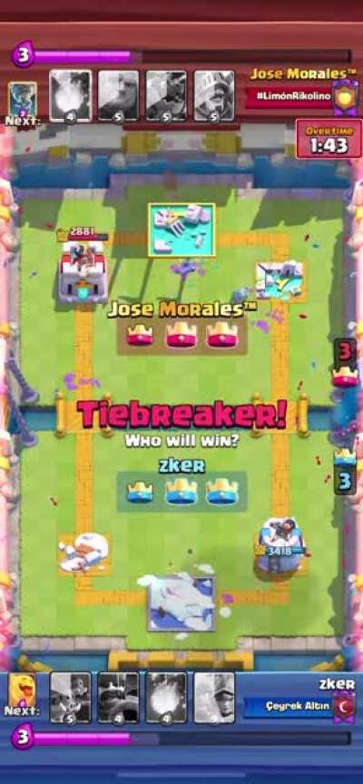 Won the decider match in the clan war which ended 3-3 by a coin flip!