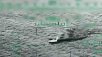 Ukrainian USV takes evasive action in the Black Sea attempting to avoid gunfire from an Mi-8 helicopter