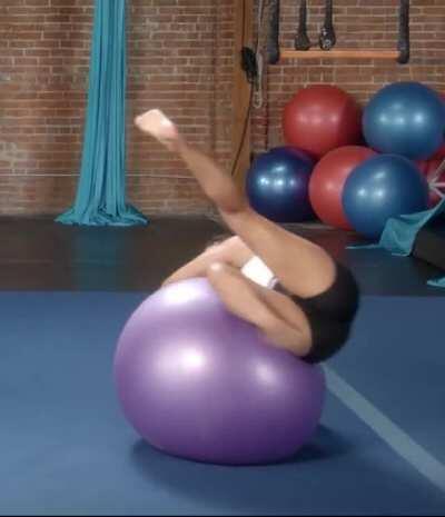 Eva Longoria falling off gym ball