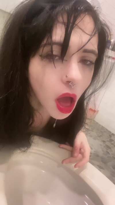 Drinking and spitting up toilet water like a good slave <3