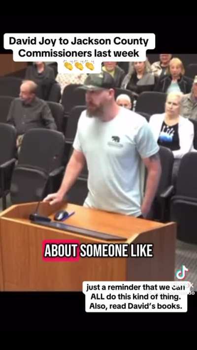 Author David Joy speaking at the Jackson County Commissioners' meeting last week about their Confederate monument: 