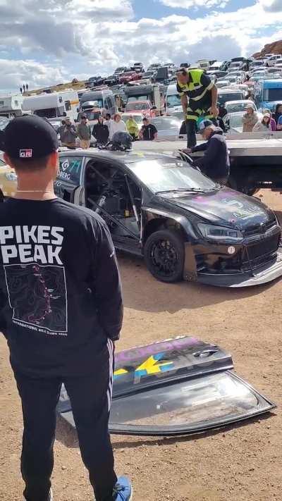 Tow truck driver freaks out at racer during the Pikes Peak Hill Climb