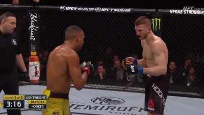 Edson Barboza beats the absolute shit out of Dan Hooker's body until he collapses
