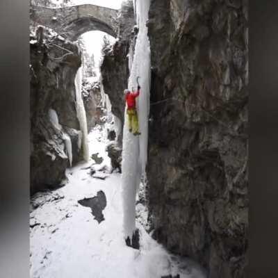 Ice climber saved by his equipment