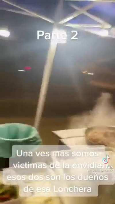 Food truck owner sprays taco stands food with fire extinguisher out of jealousy. Ruins all their hard work