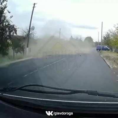 Mercedes did not fit into the turn and hit a pedestrian woman. The driver was ejected and died on the spot, the woman was transported to a hospital.