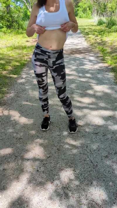 Dared wifey to get topless on the local running trail