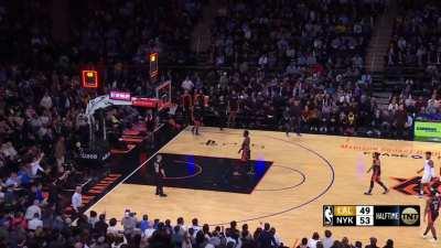 [Highlight] Dennis Schroder throws up a half court shot, turns around, and it goes in!