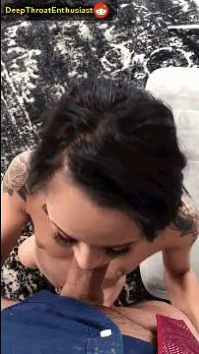 Petite girl do not stop, until his cock is all the way down her throat