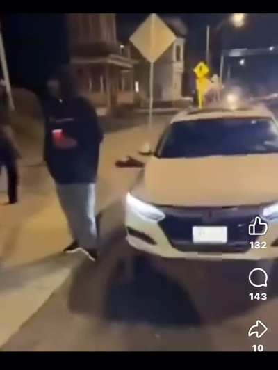 Guy gets jump as soon as he goes to his car and drives of someone throw a bbq at car