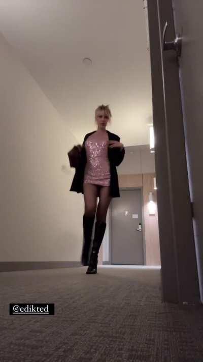 Grace VanderWaal wearing the 'Sequin Open Back Halter Mini Dress' from Edikted.com - (IG Stories)