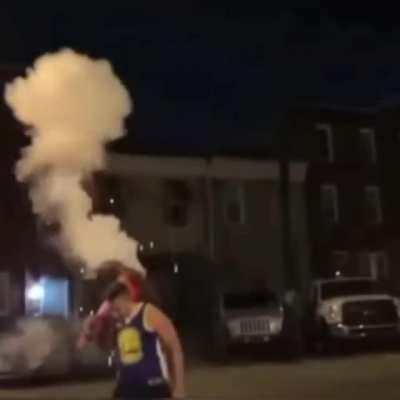 WCGW Fireworks in a traffic cone