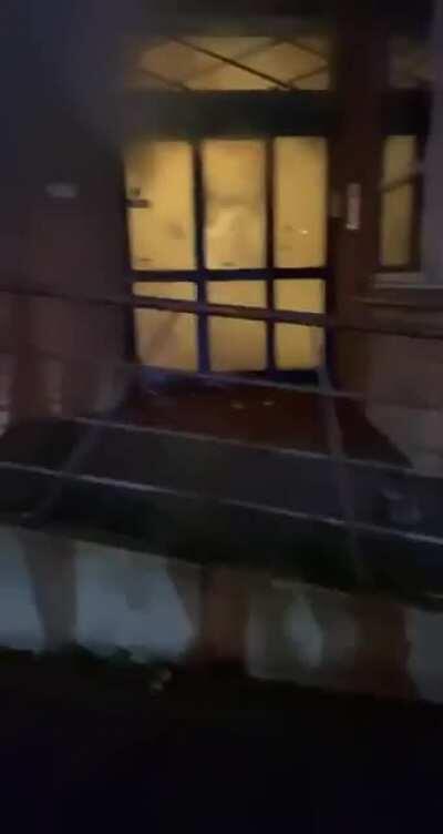 Police station burning, Dutch lockdown.