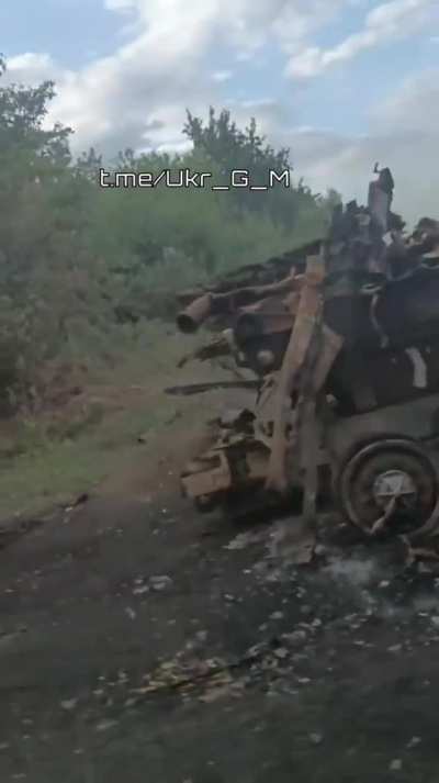 UA POV: Destroyed Ukrainian BM-21 GRAD MLRS in Kursk or Sumy region.