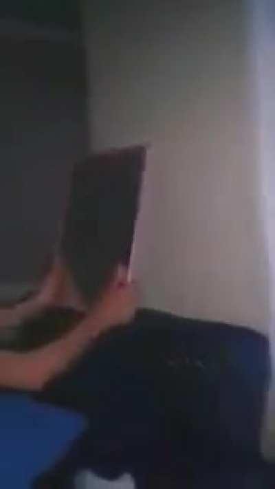 Little boy is practicing being tough. 