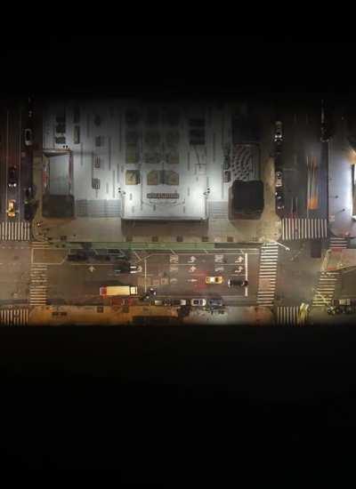 New York City street traffic as seen from above.