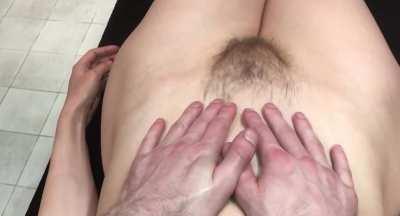Massaging her tits and hairy pussy 😈☺️