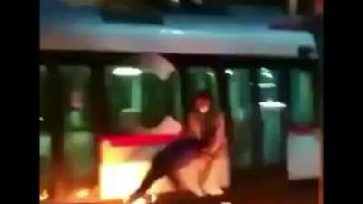 Man tries to lit a bus on fire. Gets a beat down instead