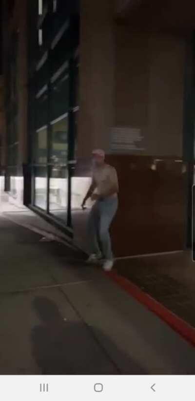 Just now, thank you for stopping this dumbfuck from breaking more windows