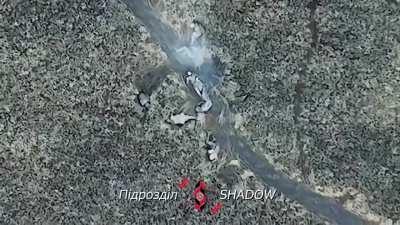 Precise Ukrainian drone drop on bunched up group of russians