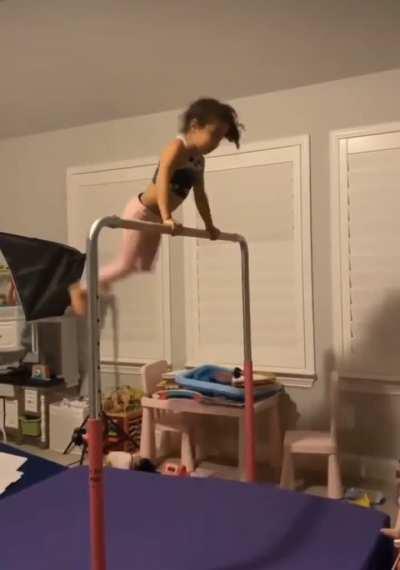 Thank God her head landed in the toy basket.