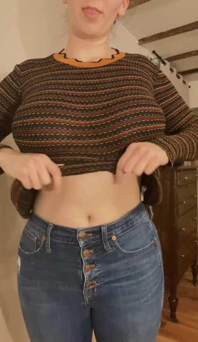 Dropping my tits out of my favorite ugly fall sweater for you [OC]